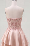 Cute A-Line Champagne Sweetheart Corset Ruffled Cocktail Dress with Beading
