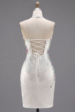 White Halter Bodycon Lace Up Back Party Dress with Beading
