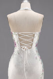 White Halter Bodycon Lace Up Back Party Dress with Beading