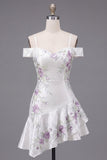 White Cold Shoulder A-Line Beaded Party Dress with Ruffles