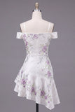 White Cold Shoulder A-Line Beaded Party Dress with Ruffles