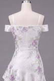 White Cold Shoulder A-Line Beaded Party Dress with Ruffles