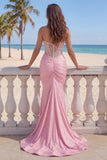Sweetheart Pink Corset Mermaid Long Prom Dress with Pearls
