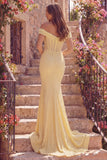 Yellow Mermaid Corset Off The Shoulder Long Prom Dress with Pearls