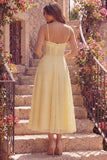 Yellow Corset A Line Spaghetti Straps Prom Dress with Pearls