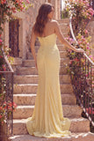 Yellow Sweetheart Ruched Mermaid Long Prom Dress with Slit