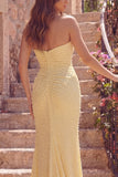 Yellow Sweetheart Ruched Mermaid Long Prom Dress with Slit