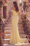 Yellow Mermaid Off The Shoulder Long Prom Dress with Pearls