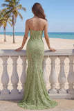 Lace Sweetheart Sage Green Mermaid Corset Long Prom Dress