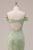 Off The Shoulder Green Corset Mermaid Long Prom Dress with Back Keyhole
