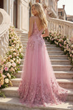 Taro A Line Spaghetti Straps Long Prom Dress with 3D Flowers
