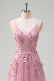 Taro A Line Spaghetti Straps Long Prom Dress with 3D Flowers