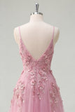 Taro A Line Spaghetti Straps Long Prom Dress with 3D Flowers