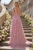 Taro 3D Flowers A Line V-Neck High-Low Prom Dress