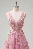 Taro A Line Cut Out V-Neck Long Prom Dress with 3D Flowers