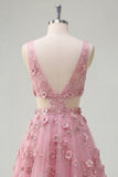 Taro A Line Cut Out V-Neck Long Prom Dress with 3D Flowers