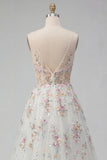 White A Line Sequin Long Wedding Dress with 3D Flowers