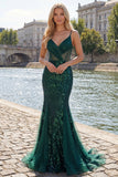 Sparkly Dark Green Mermaid Spaghetti Strap Sequin Long Prom Dress