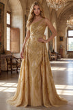Sparkly Golden One Shoulder Mermaid Beaded Long Prom Dress