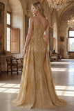Sparkly Golden One Shoulder Mermaid Beaded Long Prom Dress