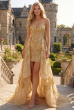 Sparkly Golden Sweetheart Corset Bodycon Beaded Short Prom Dress with Ruffles