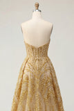 Sparkly Golden Sweetheart Corset Bodycon Beaded Short Prom Dress with Ruffles