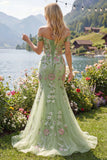 Off The Shoulder Green Mermaid Embroidered Long Prom Dress
