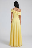 Yellow A-Line One Shoulder Maxi Dress with Slit