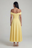 A-Line Off the Shoulder Yellow Corset Maxi Dress with Slit