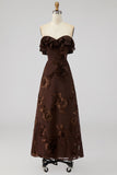 Strapless Light Blue Embroidery A Line Maxi Floral Dress with Ruffles