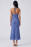 Sage Halter Cut Out Mermaid Midi Floral Dress with Embroidery