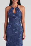 Sage Halter Cut Out Mermaid Midi Floral Dress with Embroidery