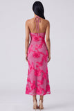 Sage Halter Cut Out Mermaid Midi Floral Dress with Embroidery