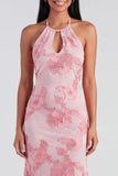 Sage Halter Cut Out Mermaid Midi Floral Dress with Embroidery