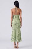 Sage Halter Cut Out Mermaid Midi Floral Dress with Embroidery
