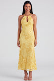 Sage Halter Cut Out Mermaid Midi Floral Dress with Embroidery