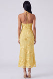 Sage Halter Cut Out Mermaid Midi Floral Dress with Embroidery