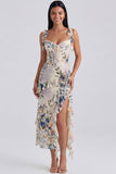 Ivory Corset Sheath Printed Midi Floral Dress with Slit