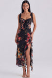 Ivory Corset Sheath Printed Midi Floral Dress with Slit