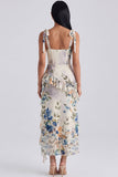 Ivory Corset Sheath Printed Midi Floral Dress with Slit