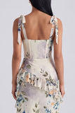Ivory Corset Sheath Printed Midi Floral Dress with Slit