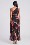 One Shoulder Ivory A Line Printed Maxi Floral Dress
