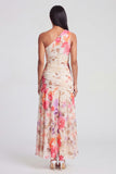 One Shoulder Ivory A Line Printed Maxi Floral Dress