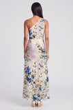 One Shoulder Ivory A Line Printed Maxi Floral Dress