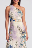 One Shoulder Ivory A Line Printed Maxi Floral Dress