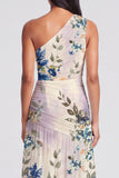 One Shoulder Ivory A Line Printed Maxi Floral Dress