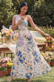 One Shoulder Ivory A Line Printed Maxi Floral Dress