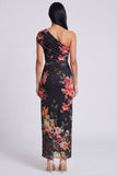 Ivory One Shoulder Sheath Maxi Floral Dress with Slit