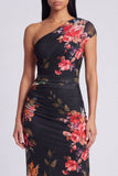 Ivory One Shoulder Sheath Maxi Floral Dress with Slit