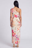 Ivory One Shoulder Sheath Maxi Floral Dress with Slit